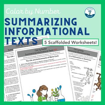 Preview of Summarizing Informational Texts Mastery: Color by Number Worksheets