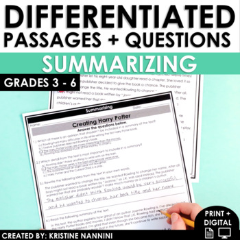 Preview of Summarizing Nonfiction Reading Comprehension Passages and Questions | Summary