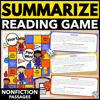 Preview of Summarizing Nonfiction Text Task Cards Game Practice Passages 3rd 4th 5th Grade