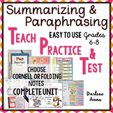 Summarizing & Paraphrasing PowerPoint, Notes, Worksheets, Test PRINT & DIGITAL 