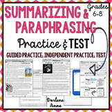 Summarizing & Paraphrasing Practice Worksheets and Test PR