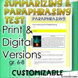 Summarizing & Paraphrasing Test Google Form and Print 