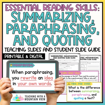 Preview of Summarizing, Paraphrasing, and Quoting Reading Lesson | Slideshow and Lessons