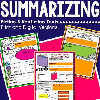 Preview of Summarizing Activities - Fiction & Nonfiction (Print & Distance Learning)