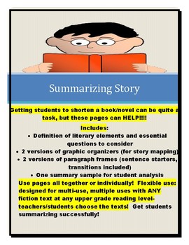 Preview of Summarizing Fiction or Story (for writing about books/non-fiction narratives)