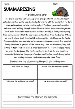 summarizing summarising reading worksheet graphic organiser tpt