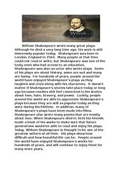 Preview of Summarizing Text:  William Shakespeare