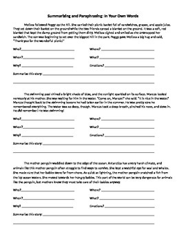 Preview of Summarizing and Paraphrasing Printable