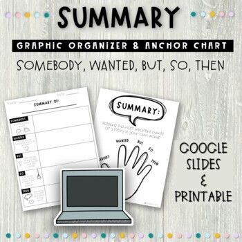Preview of Summary Graphic Organizer & Anchor Chart (Somebody, Wanted, But, So, Then)