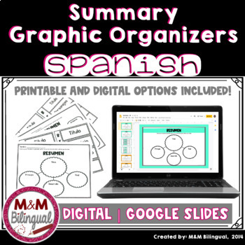 Preview of Summary Graphic Organizers in Spanish | Organizadores Gráficos Resumen