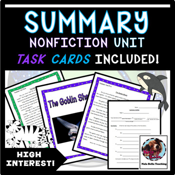 Preview of Nonfiction Summary Literacy Center ⎮Animal Task Cards