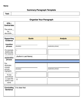 Preview of Summary Paragraph Template