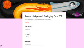 Preview of Summary Reading Log Google Form