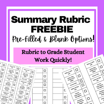 Preview of Summary Rubric FREEBIE!