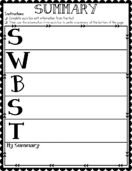 Preview of Summary - S.W.B.S.T. Graphic Organizer