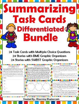 Preview of Summary Task Cards - Summarizing Task Cards - and Graphic Organizer BUNDLE