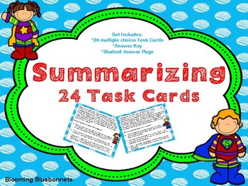 Preview of Summary Task Cards - Summarizing Task Cards- PDF and Digital - Distance Learning