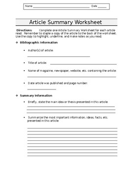 article summary template