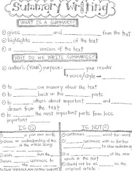 Preview of Summary Writing CLOZE Graphic Organizer Notes
