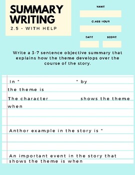 Summary Writing - Fiction Analysis by Ms Craigs Middle School ELA Classroom