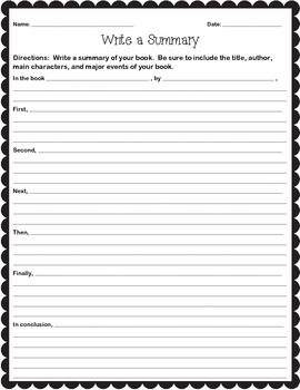 summary writing sheet with modified summary sheet tpt