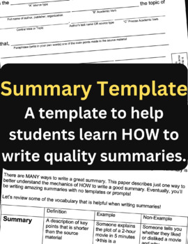 Preview of Summary Writing Template