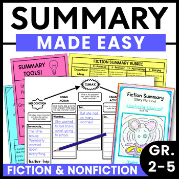 Preview of Summarizing Fiction Nonfiction Summary Template, Graphic Organizer, Rubric