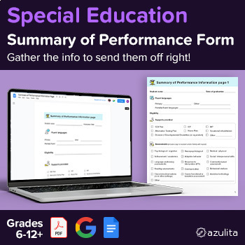 Preview of Summary of Performance (SOP) Information Form — PDF & Google Docs Bundle