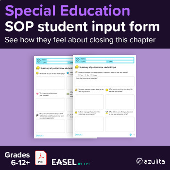 Preview of Summary of Performance (SOP) Student Input Form — PDF & Easel