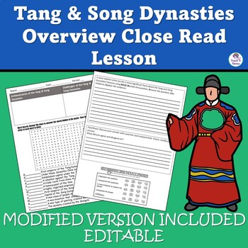 Preview of Summary of Tang & Song Dynasties Overview Close Read - Differentiated, Editable