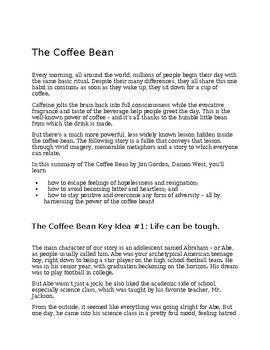 Preview of Summary of The Coffee Bean book by Jon Gordon, Damon West (Editable resource)