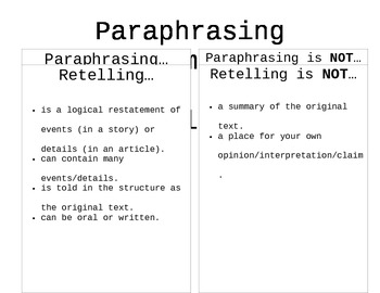 summarizing paraphrasing and retelling pdf