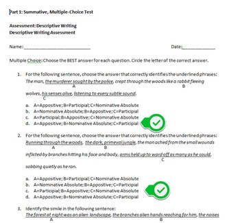 Preview of Summative, Formative & Performance Assessments for Descriptive Writing