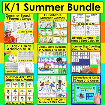 Preview of End of the Year Summer School Review for Kindergarten First Grade BUNDLE