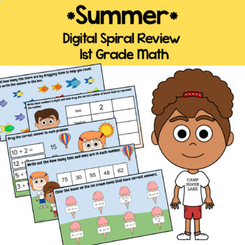 Preview of Summer 1st Grade Subtraction Google Slides | Spiral Math Review