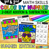 Summer 2-Digit Addition and Subtraction Color by Number