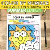 Summer 2-Digit Addition and Subtraction Color by Number No