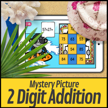 Preview of Summer 2 Digit Addition with Regrouping Mystery Picture Digital Math