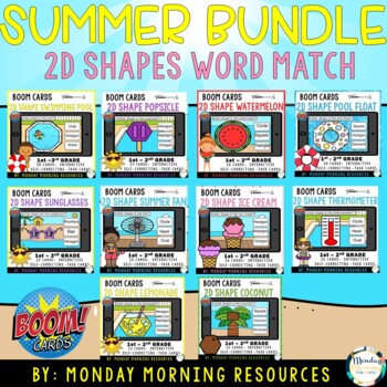 Preview of Summer 2D Shape Word Match BUNDLE Boom Cards™