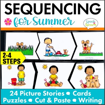 Preview of Summer 3-4 Step Story Sequencing with Picture Cards Story Retell and Writing