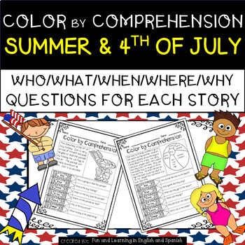 Preview of Summer & 4th of July (Color by Comprehension) w/ Digital Option