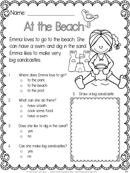 summer activities summer reading comprehension worksheets