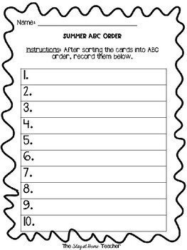 ABC Order Summer by The Stay at Home Teacher - Kaitlyn ...