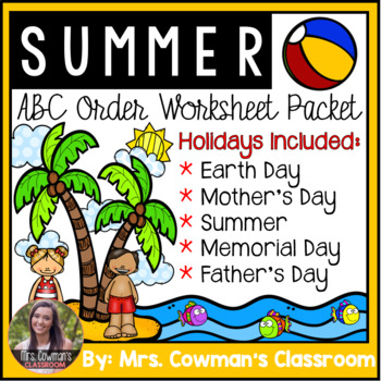 Preview of Summer ABC Order Cut & Paste Worksheets- Alphabetical Order No Prep Printables