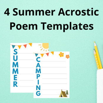 Preview of Summer Theme Acrostic Poem templates elementary printable