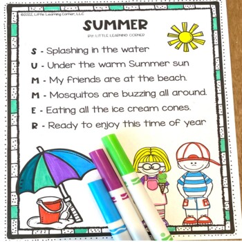 Summer Acrostic Poem by Little Learning Corner | TpT