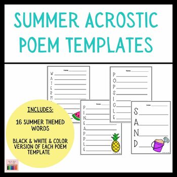 Summer Acrostic Poem Templates by DearMissTeacher | TPT