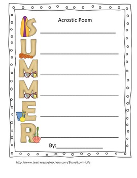 End of the Year Summer Acrostic Poems by Lovin-Life | TPT