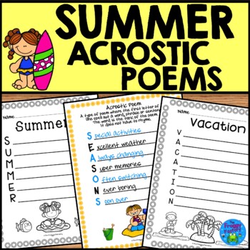 Summer Acrostic Poem Teaching Resources | TPT
