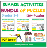 Summer Activities 130+ Unique Puzzles Grade 3-8 Printable BUNDLE